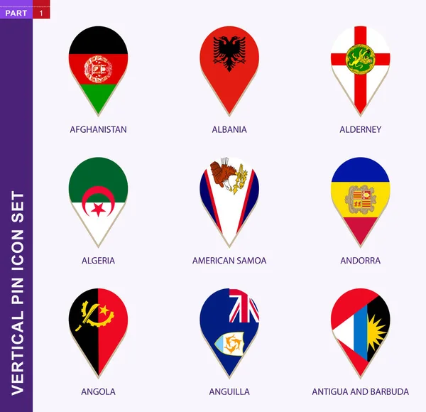 垂直销图标集，9国国旗 — 图库矢量图片