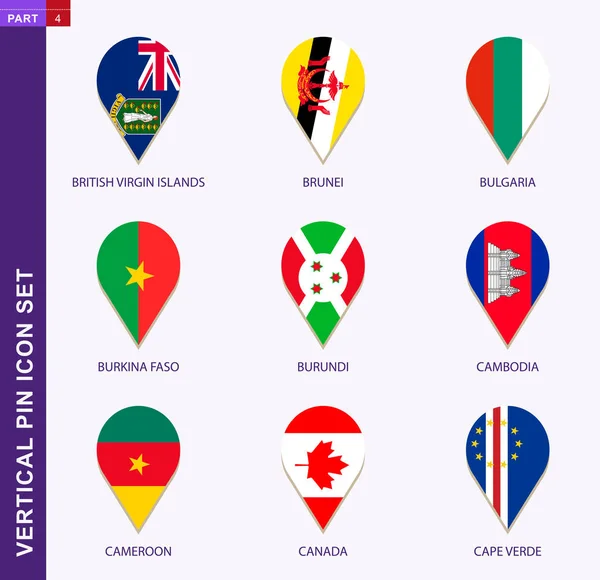 Dikey pin simgesi seti, 9 ülke bayrağı — Stok Vektör
