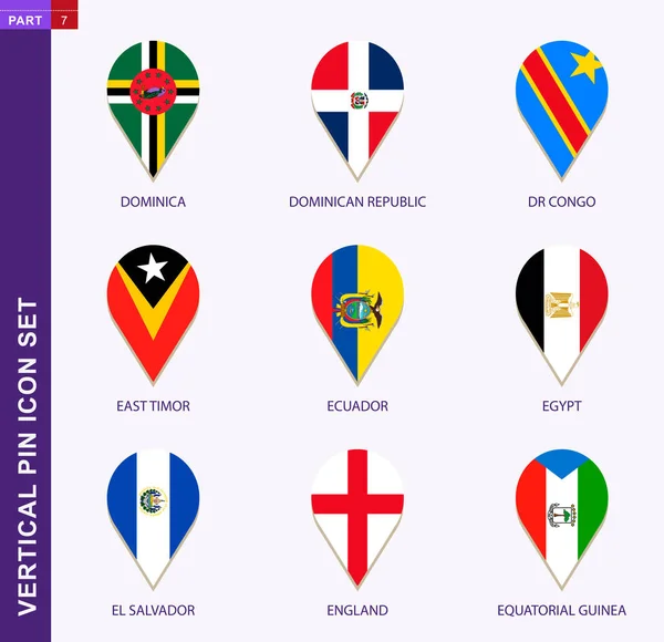 Ensemble d'icônes verticales, drapeau de 9 pays — Image vectorielle