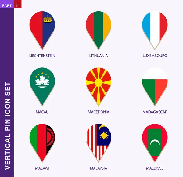 Conjunto de ícones de pino vertical, bandeira de 9 países —  Vetores de Stock