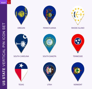 Dikey pin simgesi seti, 9 US staes bayrağı