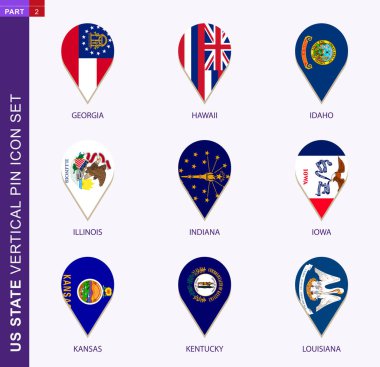 Dikey pin simgesi seti, 9 US staes bayrağı