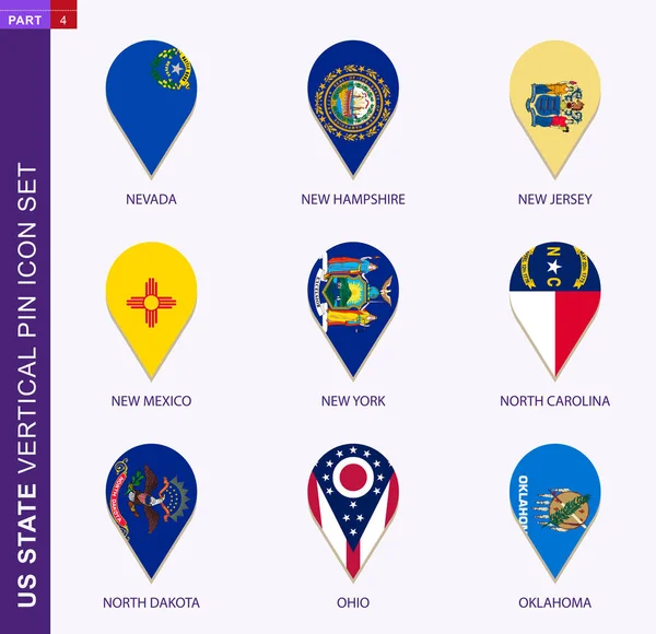 Vertical pin icon set, 9 US staes flag — ストックベクタ