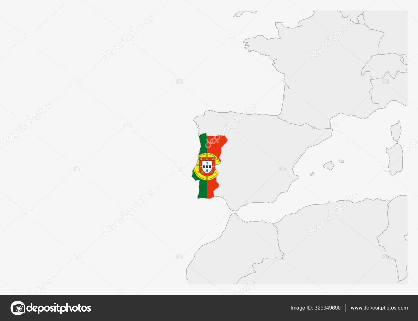 Portugal Map on a World Map with Flag and Map Pointer. Vector