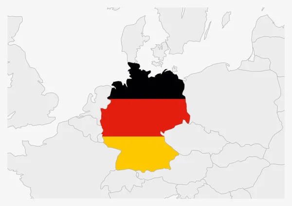 Almanya haritası Almanya 'nın bayrak renklerinde vurgulandı — Stok Vektör
