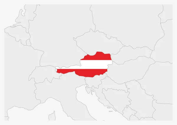 Rakousko mapa zvýrazněná v barvách vlajky Rakouska — Stockový vektor