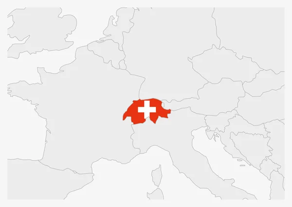 Suiza mapa resaltado en Suiza colores de la bandera — Vector de stock