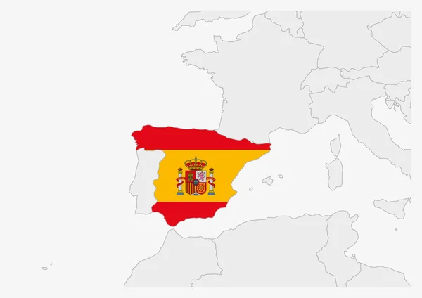 Espanha mapa destacado na Espanha bandeira cores — Vetor de Stock