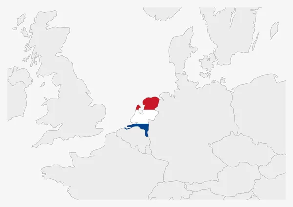 Mapa Holandii podkreślona kolorami holenderskiej flagi — Wektor stockowy