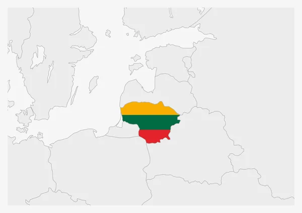 立陶宛国旗颜色突出的立陶宛地图 — 图库矢量图片