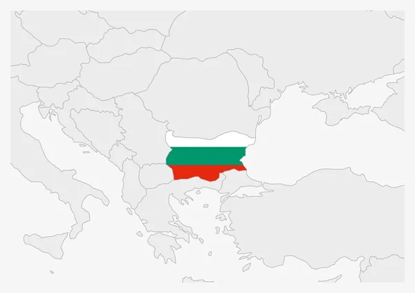 Bulgarienkarte in den Farben der bulgarischen Flagge hervorgehoben — Stockvektor