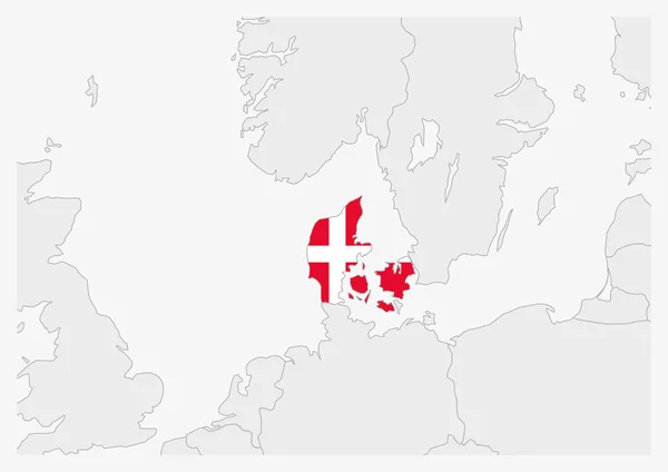 Danimarca mappa evidenziata in Danimarca colori bandiera — Vettoriale Stock