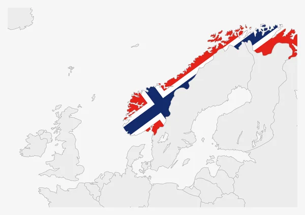 Карта Норвегії виділена у кольорах прапора Норвегії. — стоковий вектор
