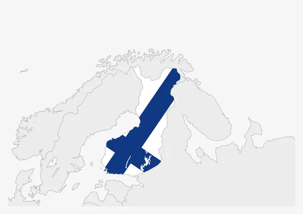 Finland kaart gemarkeerd in Finland vlag kleuren — Stockvector