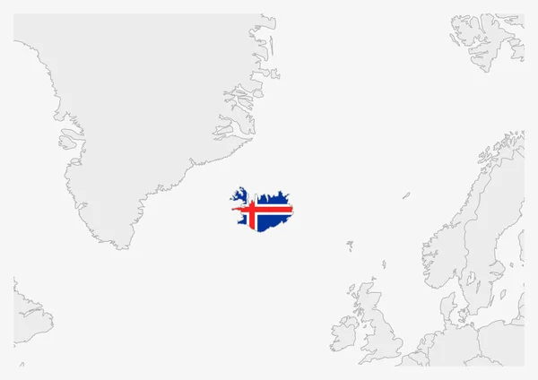 IJsland kaart gemarkeerd in IJsland vlag kleuren — Stockvector