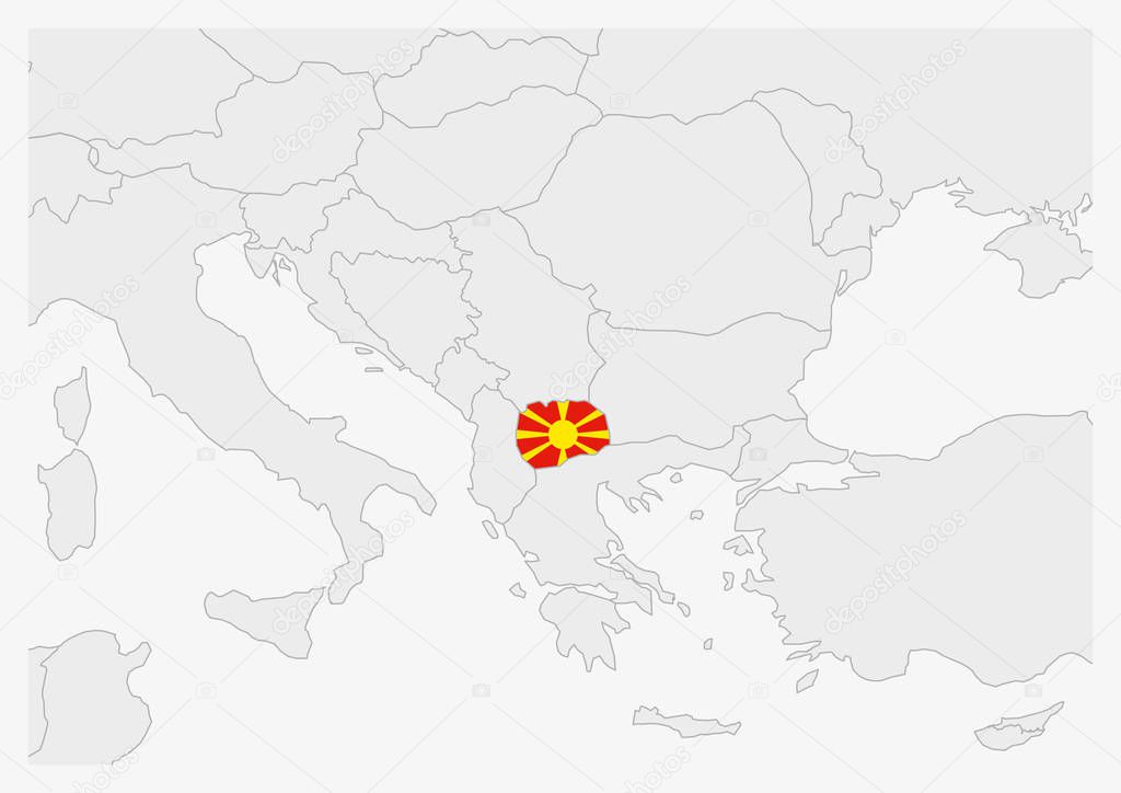Macedonia map highlighted in Macedonia flag colors