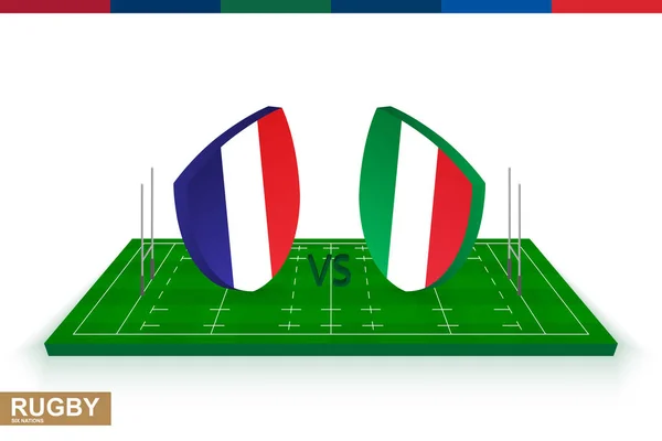 Equipo de rugby Francia vs Italia en el campo de rugby verde . — Vector de stock
