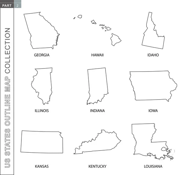 Esquema de mapas de Estados Unidos colección, nueve negro alineado mapa vectorial — Vector de stock