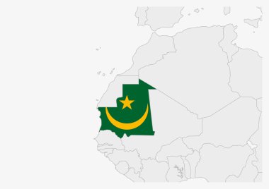 Mauritania map highlighted in Mauritania flag colors