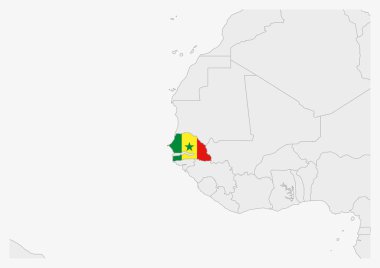 Senegal map highlighted in Senegal flag colors
