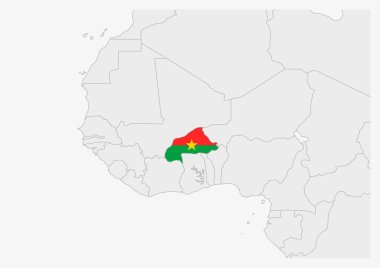 Burkina Faso map highlighted in Burkina Faso flag colors