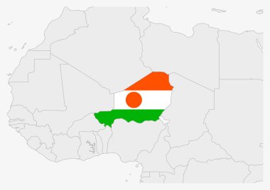 Niger map highlighted in Niger flag colors