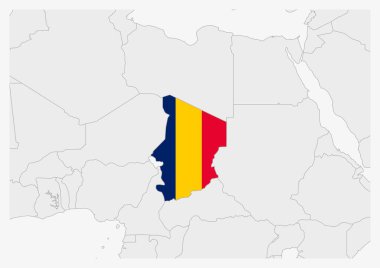 Chad map highlighted in Chad flag colors