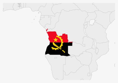 Angola haritası Angola bayrak renkleriyle vurgulandı