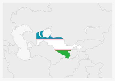 Özbekistan haritası Özbekistan bayrak renklerinde vurgulandı