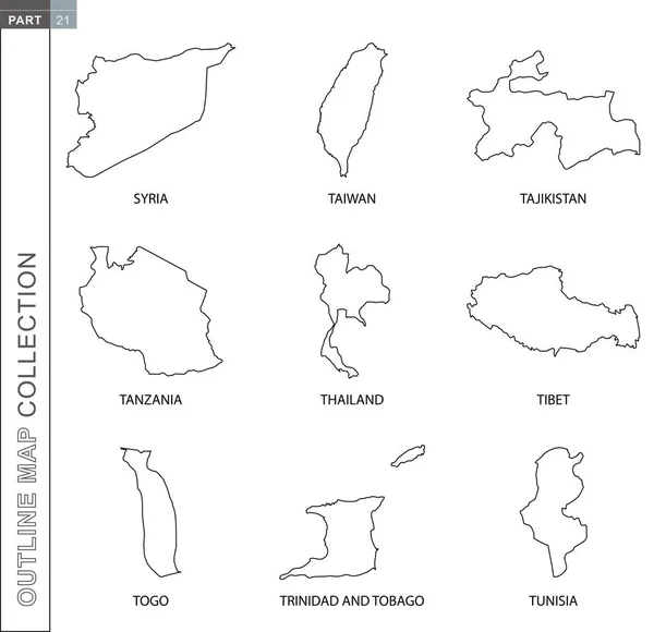 Esquema de mapas de colección, nueve negro alineado mapa vectorial — Vector de stock