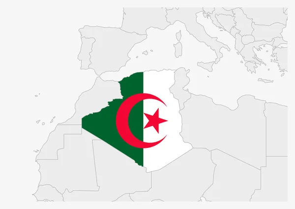 Argelia mapa resaltado en Argelia bandera colores — Vector de stock