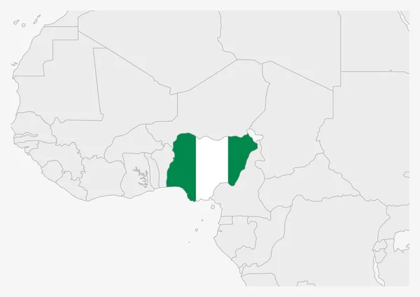 Nigeria map highlighted in Nigeria flag colors — Stock vektor