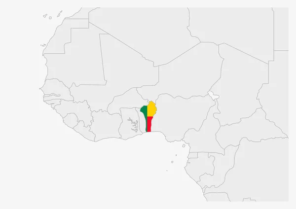Benin map highlighted in Benin flag colors — Stock Vector