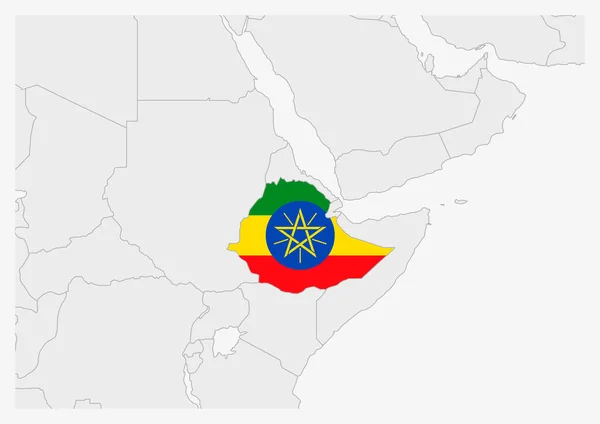 Ethiopia map highlighted in Ethiopia flag colors — Stok Vektör