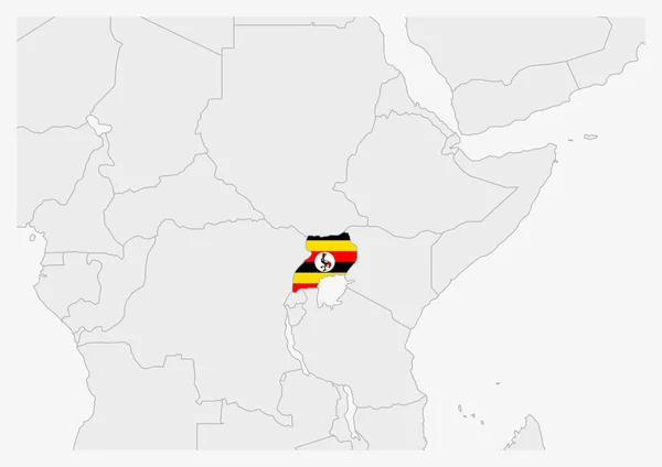 Uganda mapa destacado em Uganda bandeira cores —  Vetores de Stock
