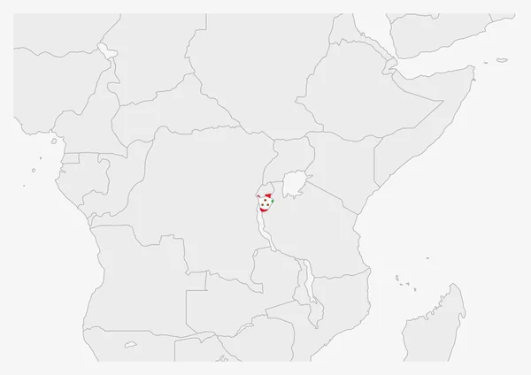 Burundi kaart gemarkeerd in Burundi vlag kleuren — Stockvector