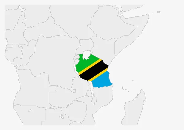 Tanzanya haritası Tanzanya bayrak renkleriyle vurgulandı — Stok Vektör