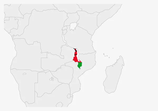 Mapa Malawi podkreślona kolorami flagi Malawi — Wektor stockowy