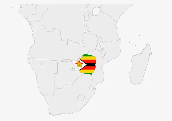 Zimbabve haritası Zimbabwe bayrak renkleriyle vurgulandı — Stok Vektör