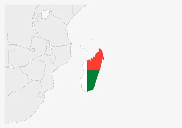 Mapa Madagaskaru podkreślona kolorami flagi Madagaskaru — Wektor stockowy