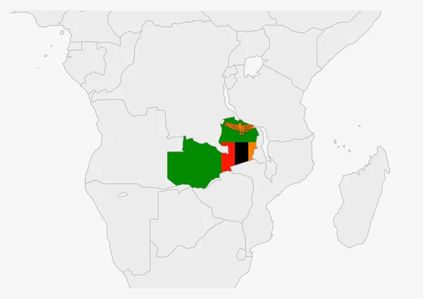 Mappa Zambia evidenziata nei colori della bandiera Zambia — Vettoriale Stock