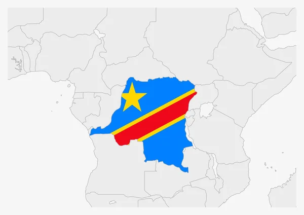 DR Congo mapa em destaque nas cores da bandeira DROC —  Vetores de Stock
