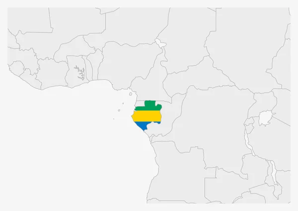 Gabon map highlighted in Gabon flag colors — Stock Vector