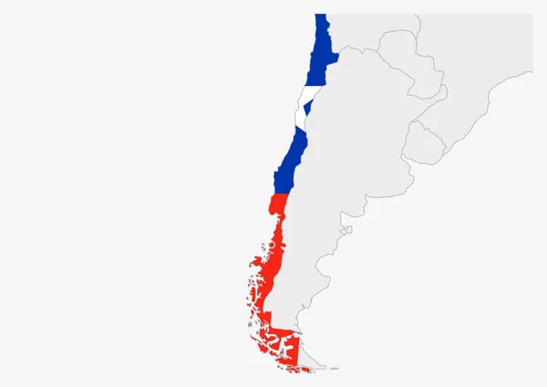 Chili-Karte in chilenischen Flaggenfarben hervorgehoben — Stockvektor