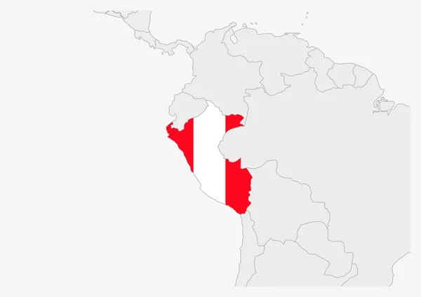 Mappa del Perù evidenziata nei colori della bandiera Perù — Vettoriale Stock