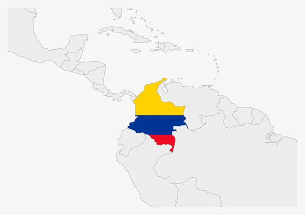 Mapa da Colômbia destacado nas cores da bandeira da Colômbia —  Vetores de Stock