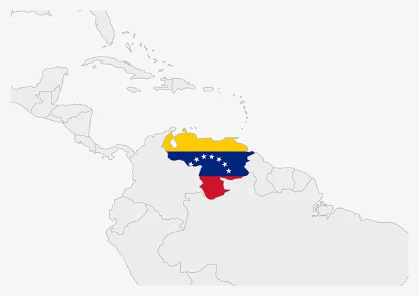 Venezuela karta markerad i Venezuela flagga färger — Stock vektor