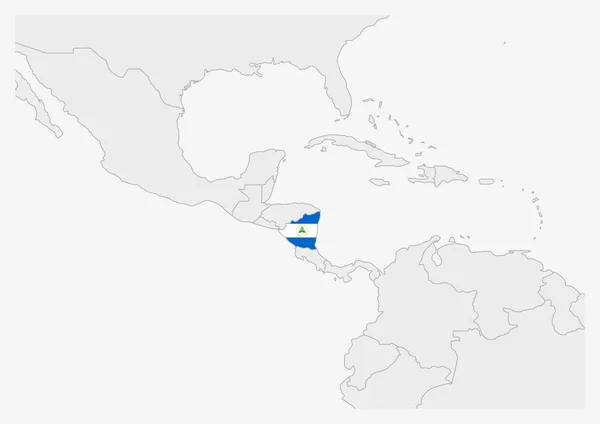 Νικαράγουα χάρτη τονίζεται σε χρώματα σημαία Νικαράγουα — Διανυσματικό Αρχείο