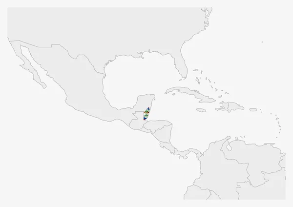 Belize mapa em destaque nas cores da bandeira de Belize —  Vetores de Stock