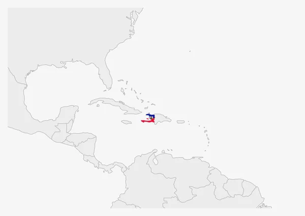 Haiti mapa destacado nas cores da bandeira do Haiti —  Vetores de Stock